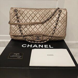 Chanel xxl airline travel flap bag metallic gold ruthenium hardware Excellent